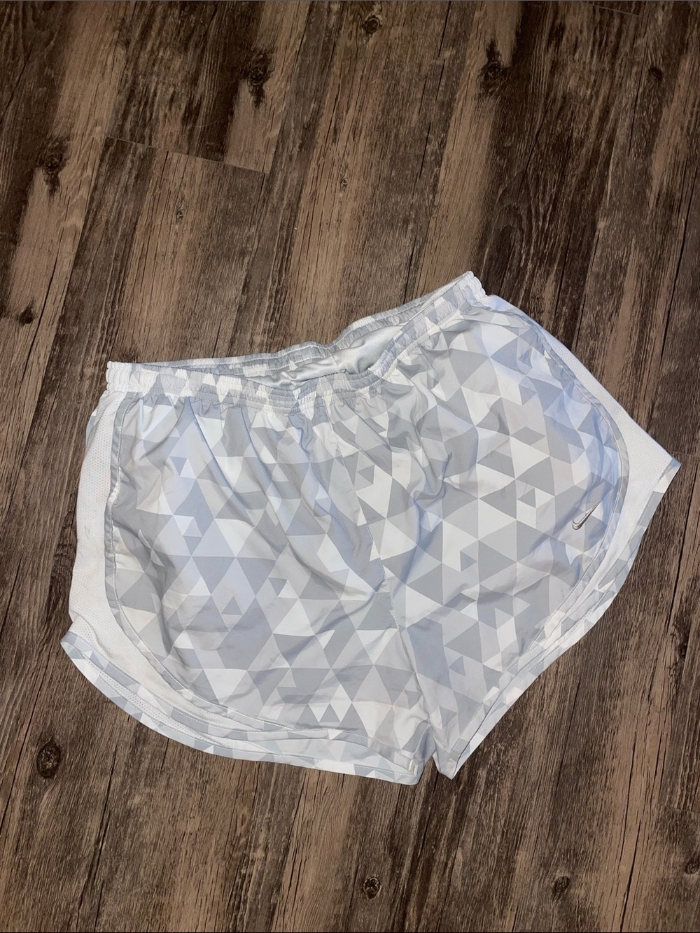 Nike White and Light Gray Dri-FIT Athletic Shorts